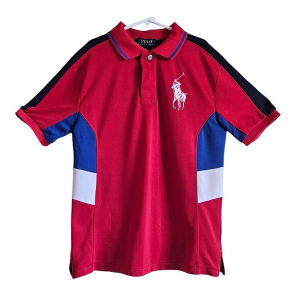 POLO RALPH LAUREN Boy's M 10 12 Shirt Large Pony Logo Snaps Short Sleeve Red 32" - Picture 1 of 8